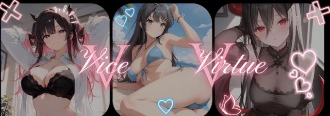 Discovery splash banner for Vice & Virtue Avatar Uploads and community Vrchat Discord server