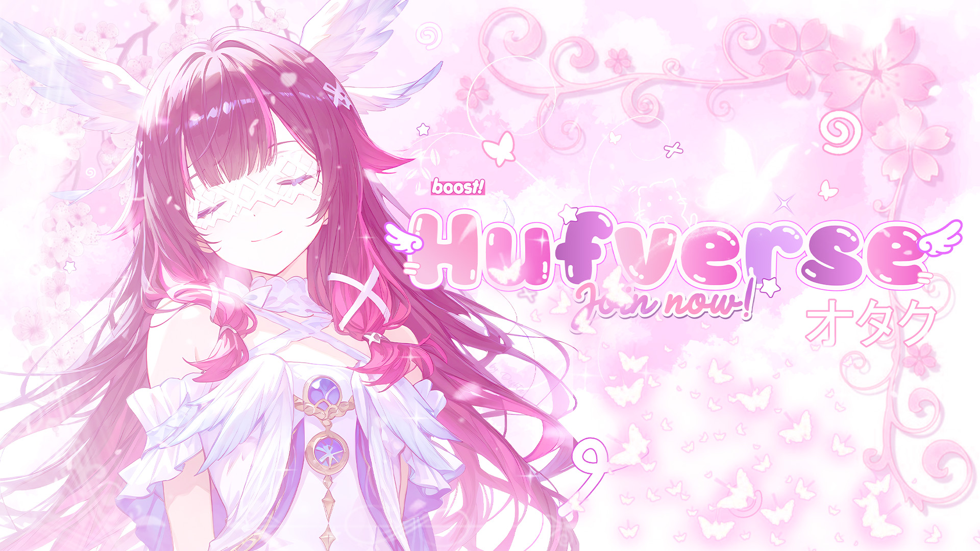 Discovery splash banner for ͜🪽་༘࿐ Hufverse .ᐟ オタク social ﹒ anime ﹒ eventos ﹒ nitro ﹒ vc Discord server