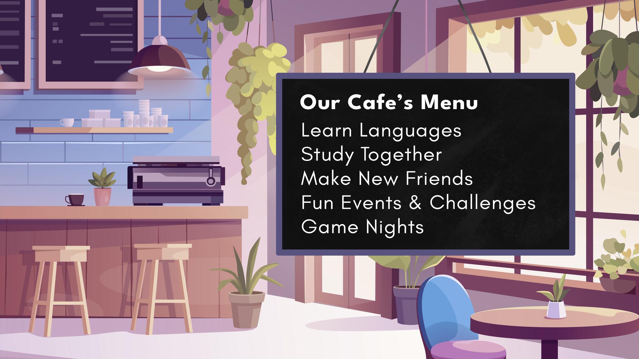 Discovery splash banner for Language Cafe Discord server
