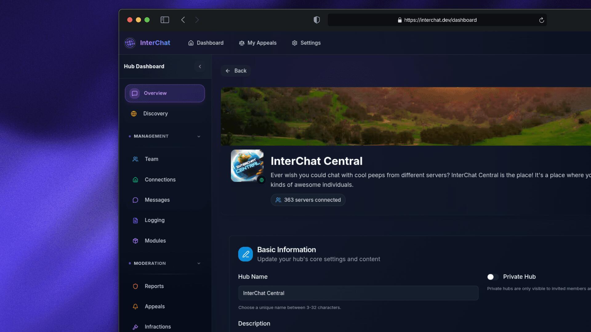 Discovery splash banner for InterChat Community Discord server